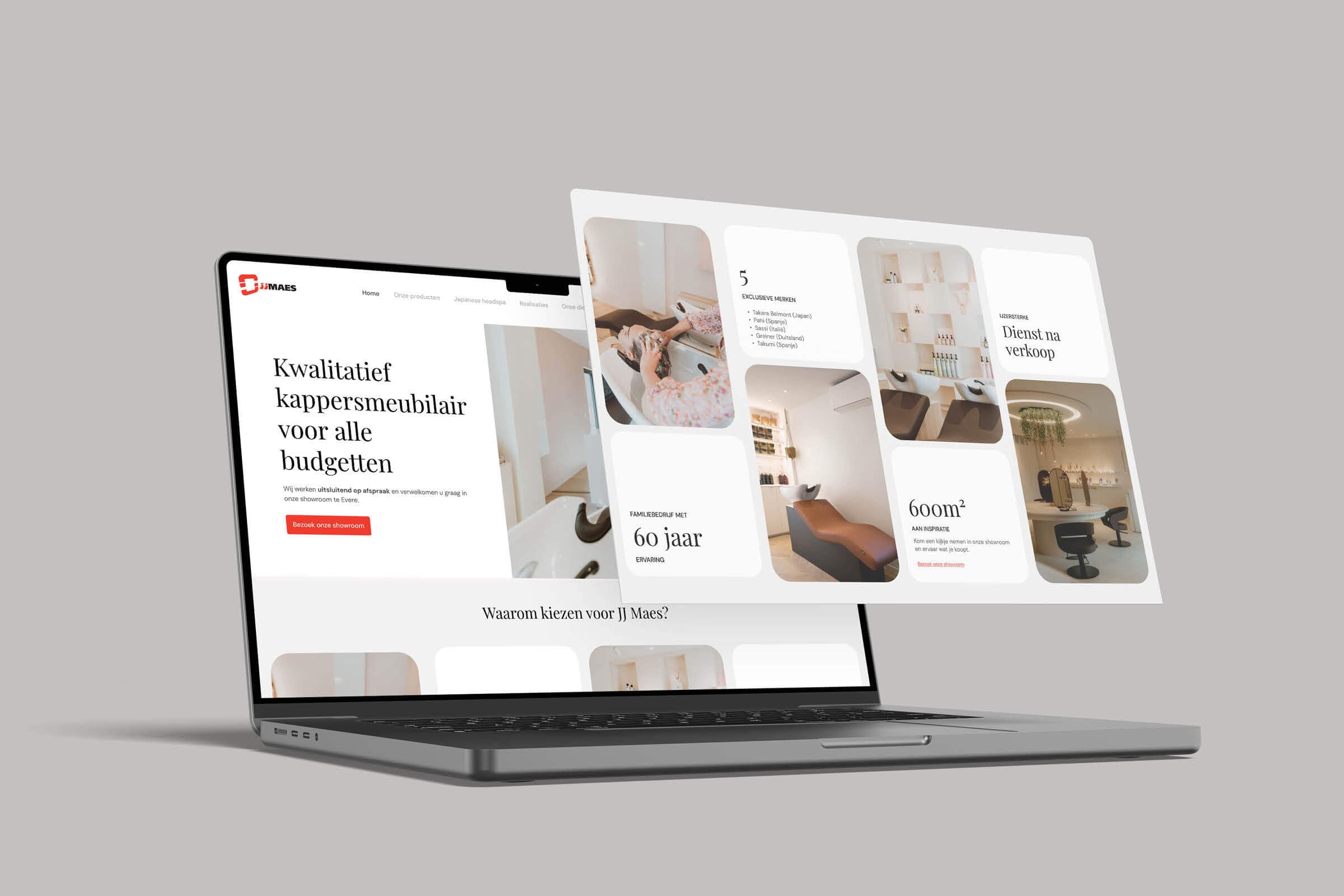 Desktop weergave van homepage website JJ Maes