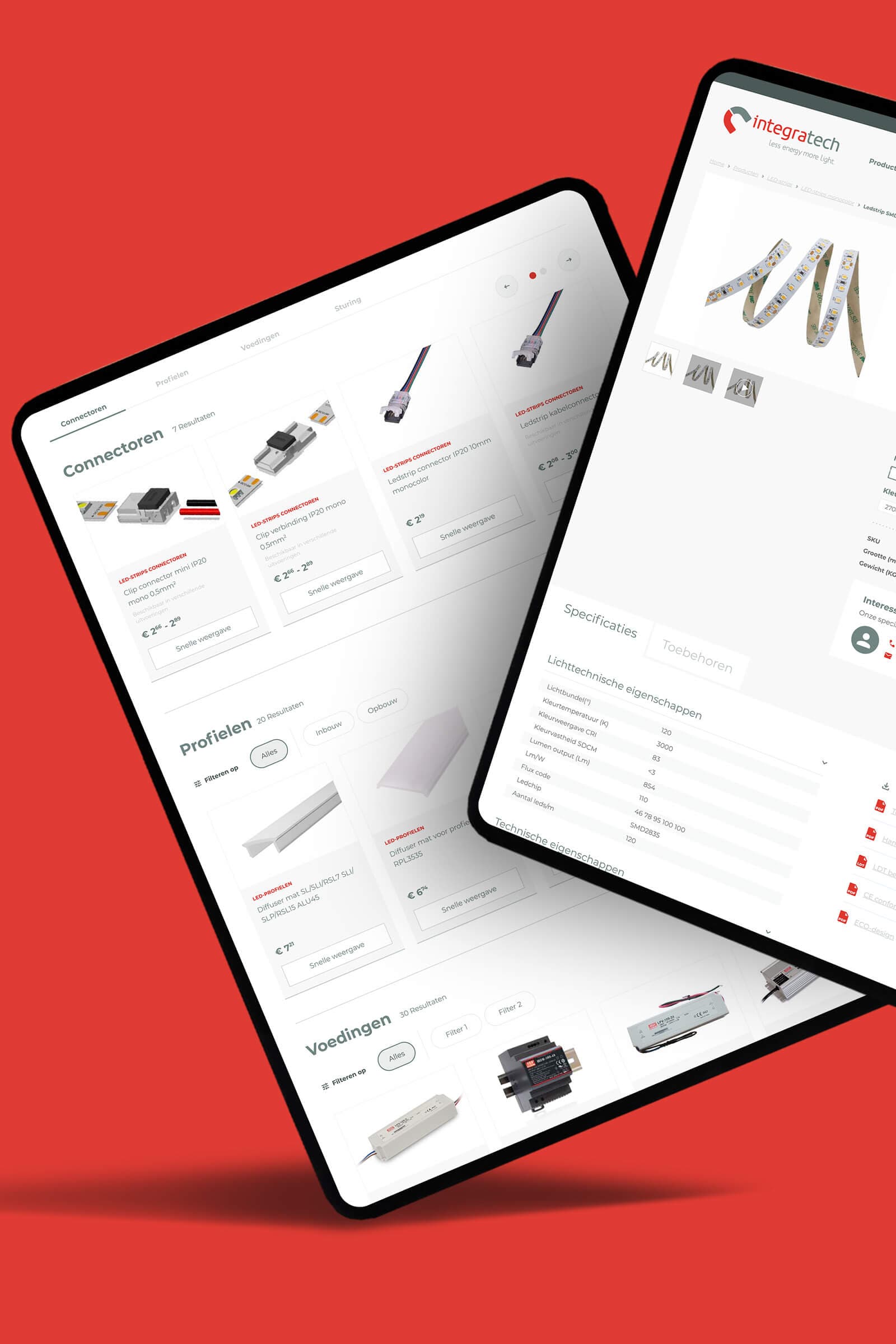 Tablet weergave van productpagina's website Integratech