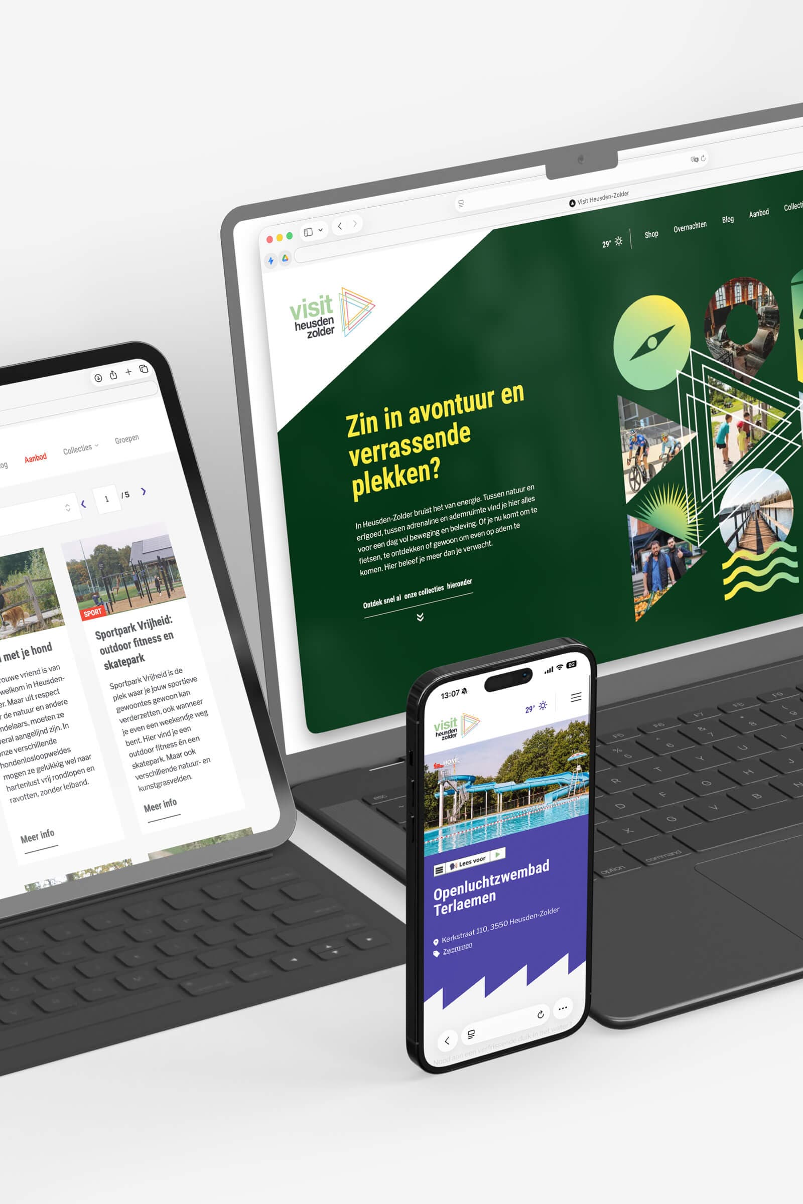 Meerdere devices met daarop de website van Visit Heusden-Zolder