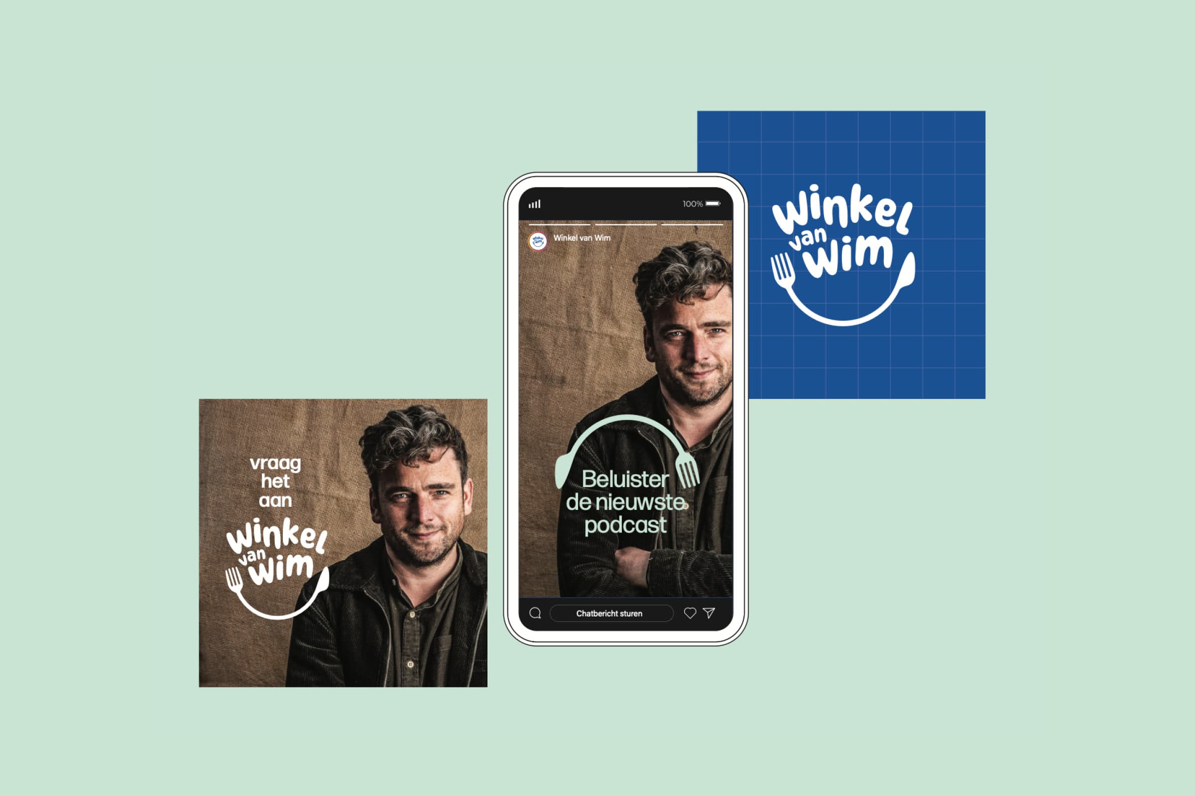 Socials voor de podcast van Winkel van Wim