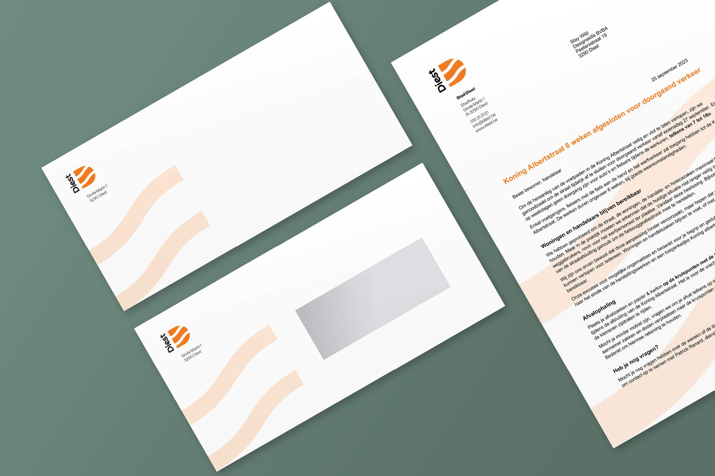 Briefpapier en enveloppen in branding Stad Diest